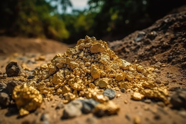 Minerale d'oro nel mucchio di materia prima Generative AI