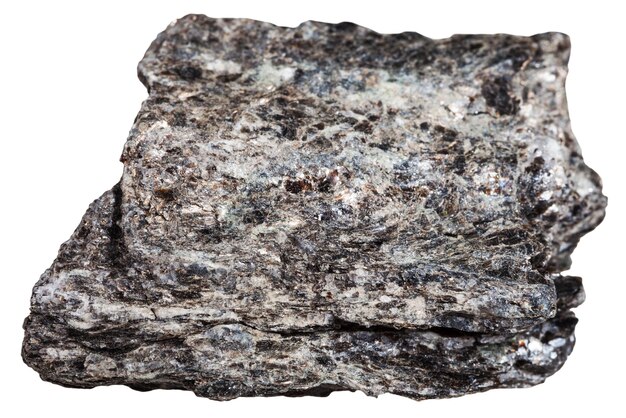 Minerale di scisto di Quartzbiotite isolato su bianco