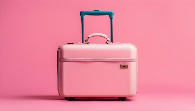 Mini bagagli da viaggio che volano su uno sfondo rosa concetto di viaggio minimalista