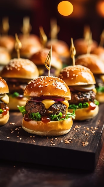 Mini bocconcini di hamburger su una foto di cibo in vassoio