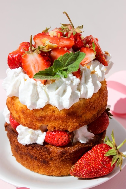 Mini torta alta con panna e fragole