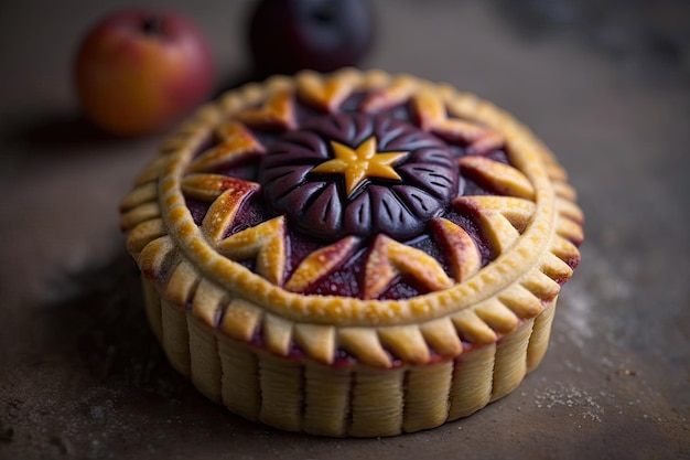 Mini torta di prugne alla frutta lussureggiante con glassa dolce