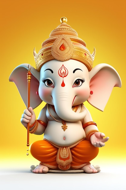 Miniatura di Ganesha in 3D contro un gradiente di isolamento