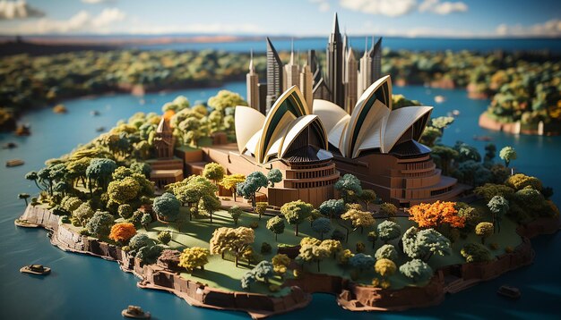 miniatura super carina mondo di argilla vista isometrica di Sydney carina argilla stop motion animazione Sydney