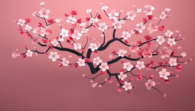 Minimal 3D cherry blossom poster design
