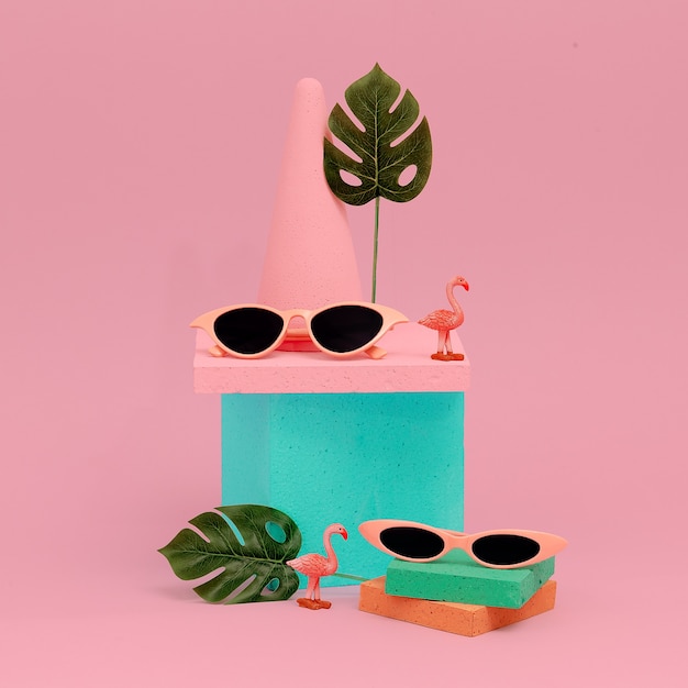 Minimal fashion flat lay art Eyewear beach summer concept