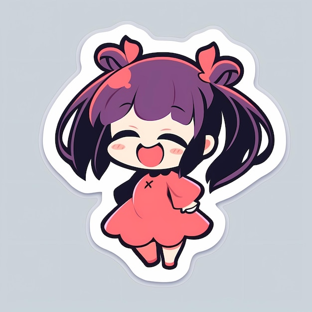 Minimal giapponese Kawaii Magical Girl Chibi Anime Vector Art Sticker con Clean Bold Line Cute Simp