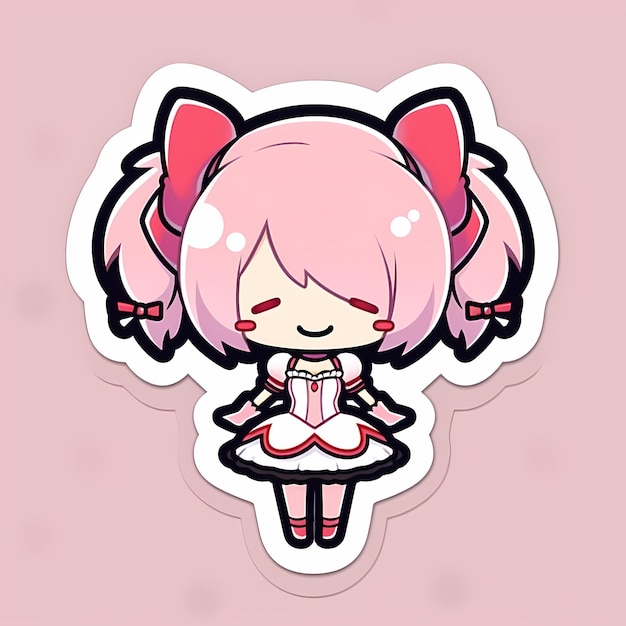 Minimal giapponese Kawaii Magical Girl Chibi Anime Vector Art Sticker con Clean Bold Line Cute Simp