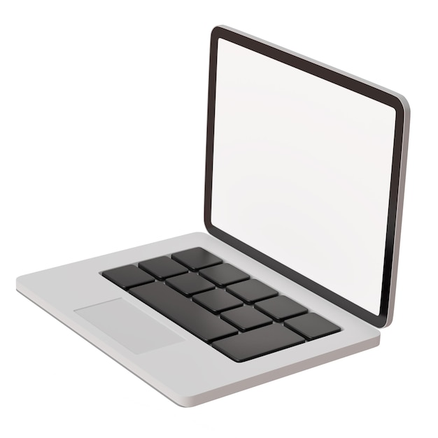 Minimal style silver color cartoon laptop isolated on white background 3D render