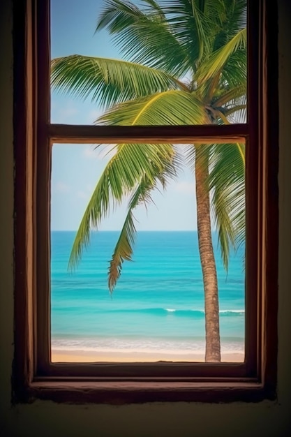 Minimalismo fotografia di viaggio closeup una singola finestra di vetro con cornice in legno AI generativa