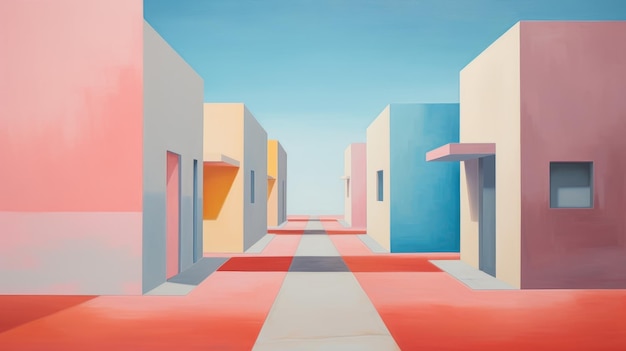 Minimalismo futuristico Pittura di strada di mattoni sereni con colori pastello