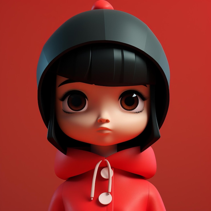 Photo minimalist 3d rendering of cute red hooded girl figure