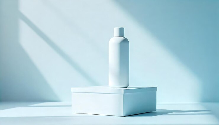 Minimalist Cosmetic Bottle Presentation on White Box