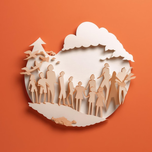 Minimalista Amicizia Vibes 3D Paper Cut Craft Illustrazione Perfetto per la stampa e il sito web