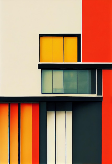 Minimalista Bauhaus Wall Art Print in Retro Color Vintage Building Background