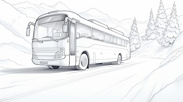 Minimalista Cartoon Bus Sketch guida nella neve