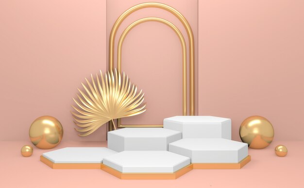 Minimalista del podio rosa per la visualizzazione del podio. Rendering 3D