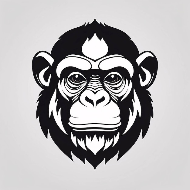 Minimalista, elegante e semplice illustrazione dell'idea del logo dello scimpanzé a bianco e nero