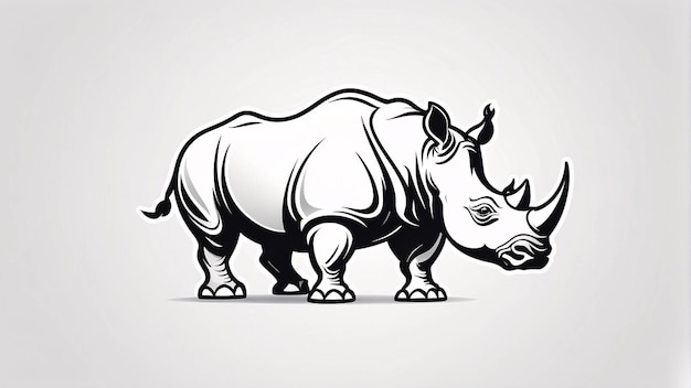 Minimalista elegante e semplice nero e bianco rinoceronte Line Art Illustrazione Logo Design Idea