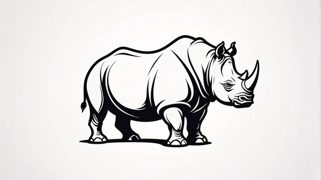 Minimalista elegante e semplice nero e bianco rinoceronte Line Art Illustrazione Logo Design Idea