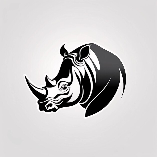 Minimalista elegante e semplice testa nera e bianca rinoceronte linea arte illustrazione logo idea di progettazione