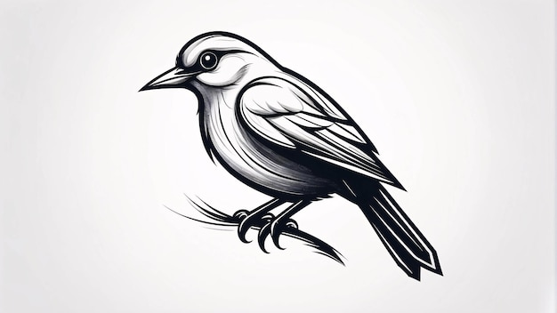 Minimalista elegante e semplice uccello perch su un ramo di un albero Illustrazione Logo Design Idea
