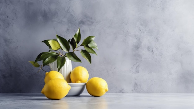 Minimalista Lemon Bowl su sfondo di cemento lucidato