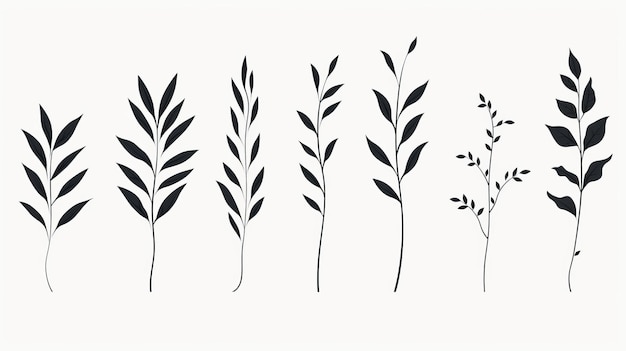 Minimalista Line Art affascinanti silhouette di erba e foglie