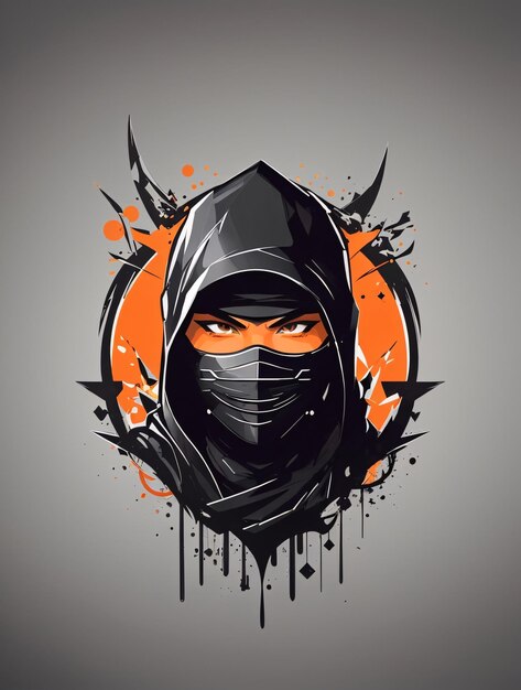 Minimalista Ninja Vector in arancione e nero Illustrazione per Tshirt Design