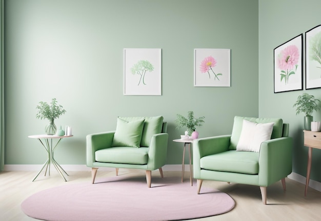 Minimalista Oasis Green Chair con fiori colorati