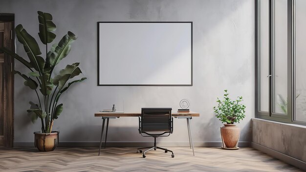 Minimalista Office Mockup Frame su WallClean Mockup dello spazio di lavoro in Modern Office