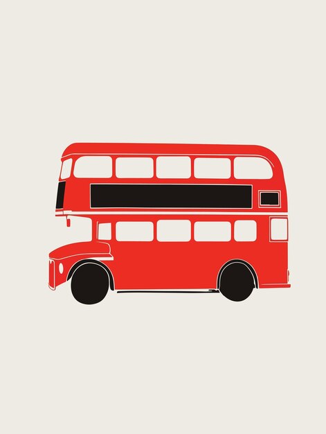 Minimalista rosso vintage autobus a due piani su sfondo bianco semplice illustrazione in stile stampa a schermo