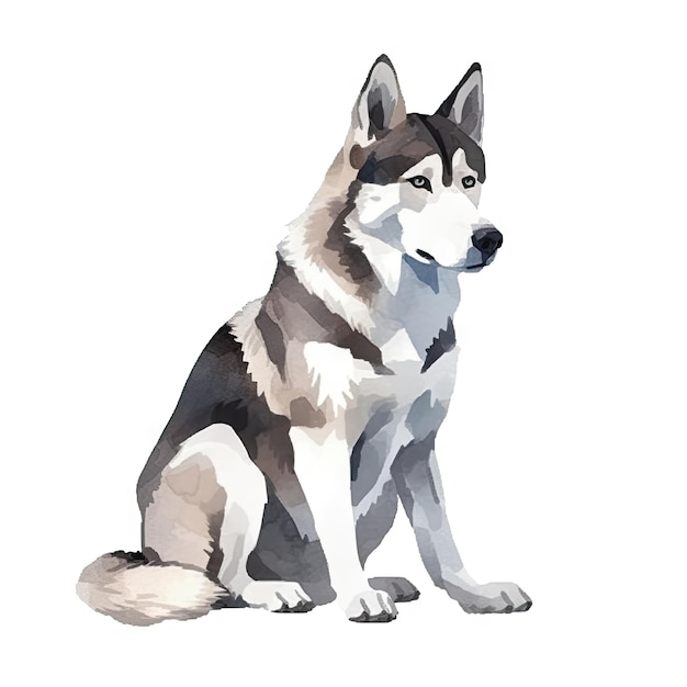 Minimalista Siberian Husky pittura ad acquerello su sfondo bianco