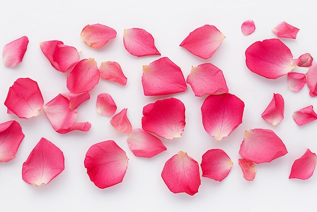 Minimalista Topviewpetali di rosa disposti su bianco pulito