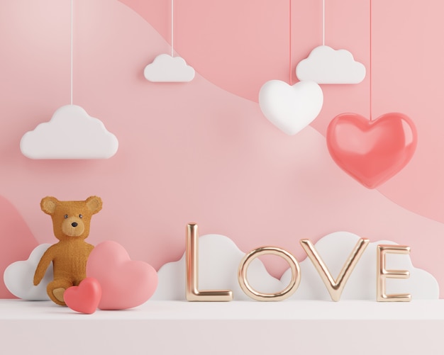 Minimo 3d di display podio con sfondo di cuore adorabile per San Valentino.