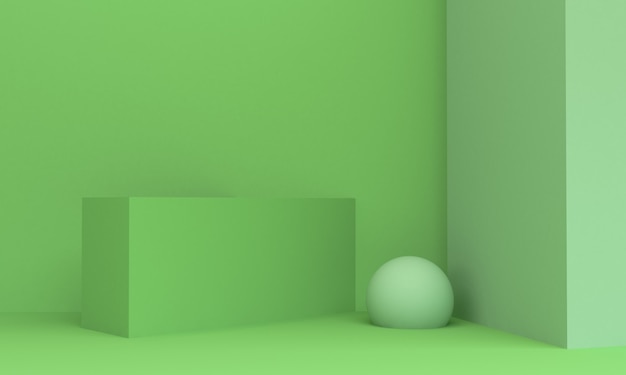 Minimo di scena verde geometrica di forma, rappresentazione 3d.