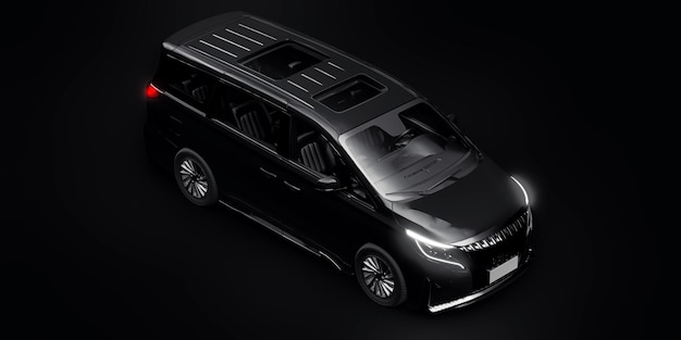 Minivan nero per auto da città per famiglie. Auto d'affari premium. illustrazione 3D