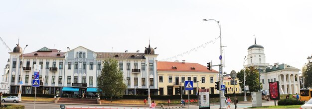 Minsk Bielorussia panorama della città alta e del municipio