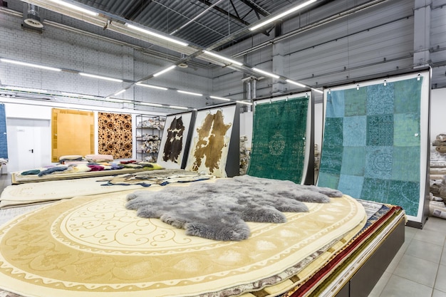 MINSK BIELORUSSIA SETTEMBRE 2019 all'interno di un negozio d'élite di tappeti fatti a mano a macchina