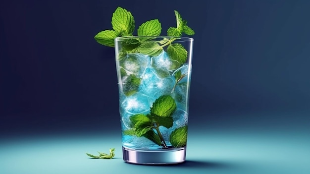 Mint Julep in vetro su sfondo blu