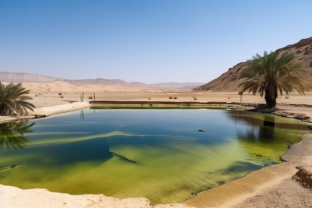 Miraggio del deserto della piscina di acqua fresca e rinfrescante nel deserto caldo e secco