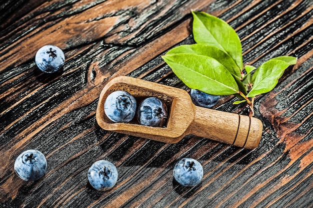 Mirtilli dolci in cucchiaio di legno