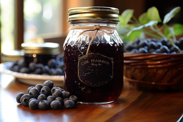 mirtilli in un barattolo di vetro con un'etichetta fatta a mano regalato come conserva casalinga Best Blueberry