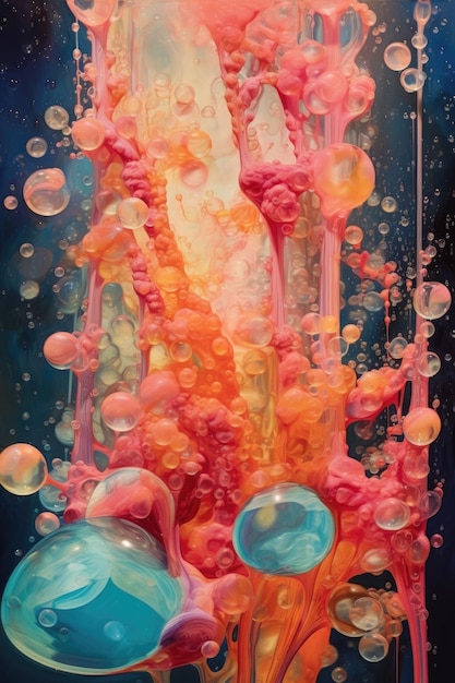 Miscela di bolle colorate di olio e acqua create con ai generativo