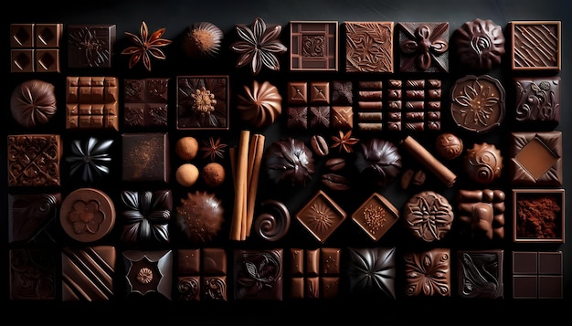Miscela di cioccolato bianco al latte e cioccolate scuro su uno sfondo di sacchetto di legno rustico