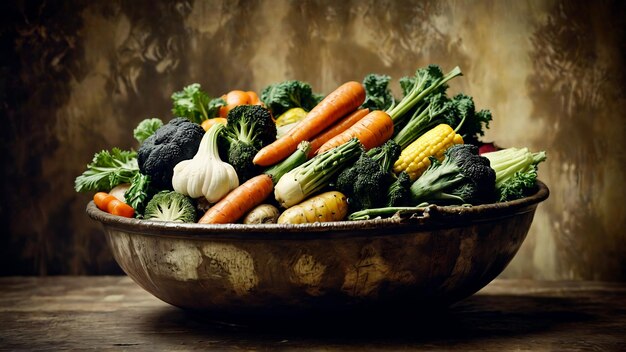 miscela di verdure cotte in una ciotola varietà di verdure alla griglia in una scodella su uno sfondo astratto zucchini 8K