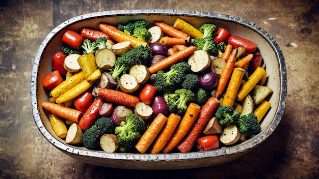 miscela di verdure cotte in una ciotola varietà di verdure alla griglia in una scodella su uno sfondo astratto zucchini 8K