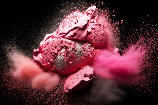 Miscelazione polvere cosmetica splash pink dry blush su sfondo nero