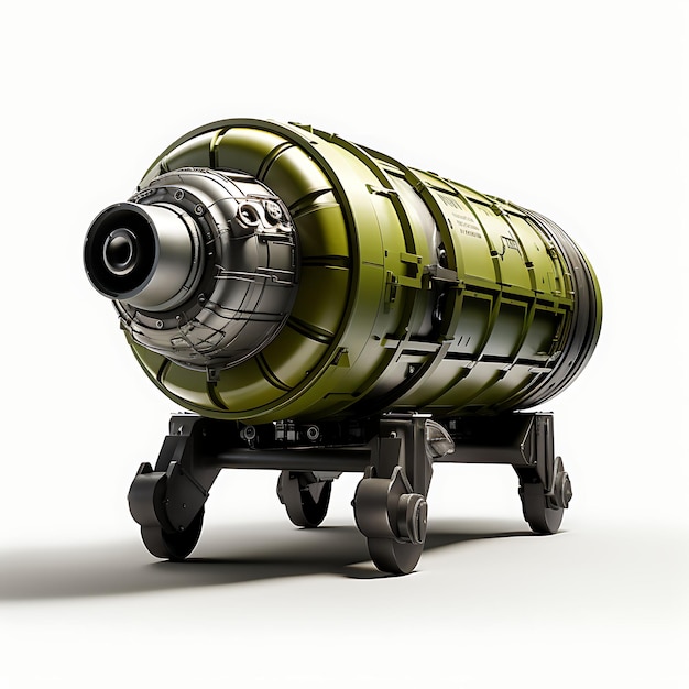 Missile anticarro isolato Missile guidato Oliva cilindrica su sfondo bianco Concetto militare