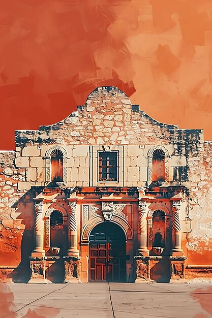 Missione Alamo a San Antonio con Adobe Texture Vintage News Illustration Trending Background Decor
